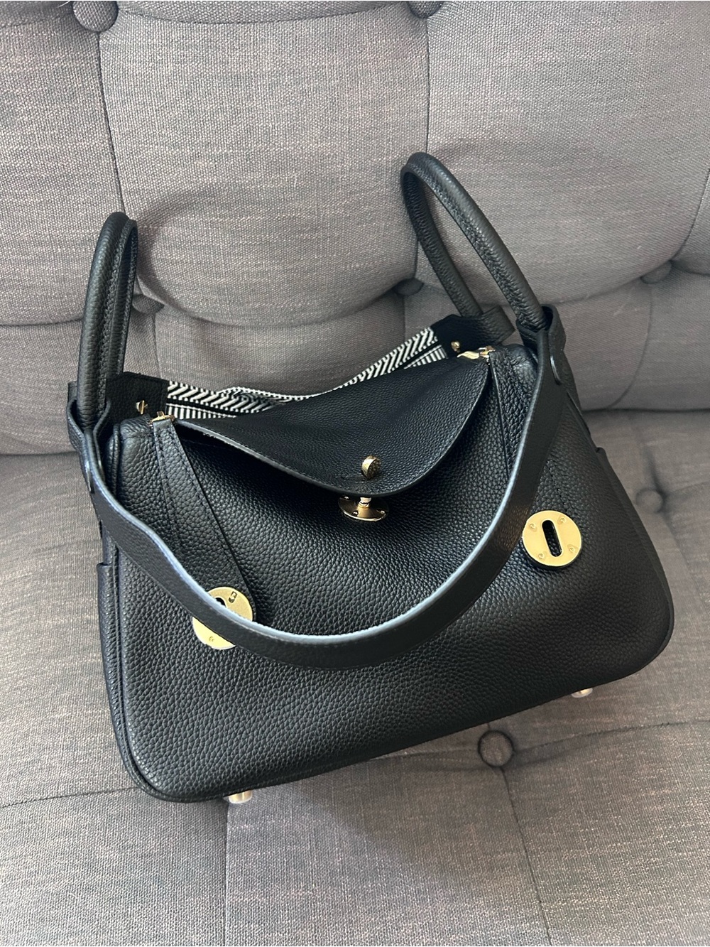 Black Pebbled Leather Top-Handle Women’s Bag